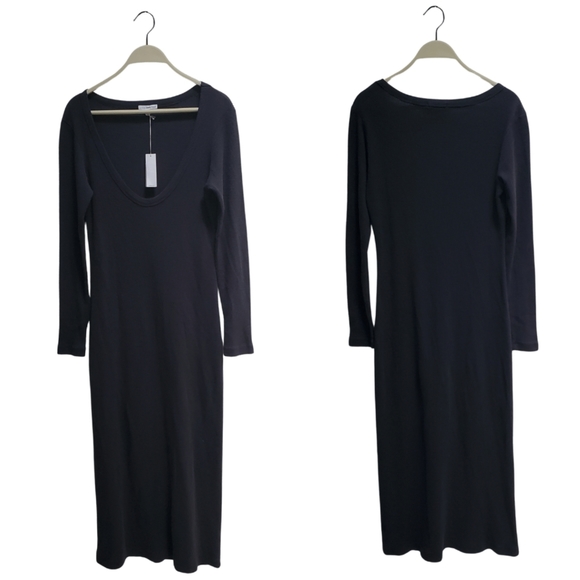 James Perse V-Neck Thermal Knit Midi Dress Elevated Basic Deep Gray Size S - Picture 2 of 14
